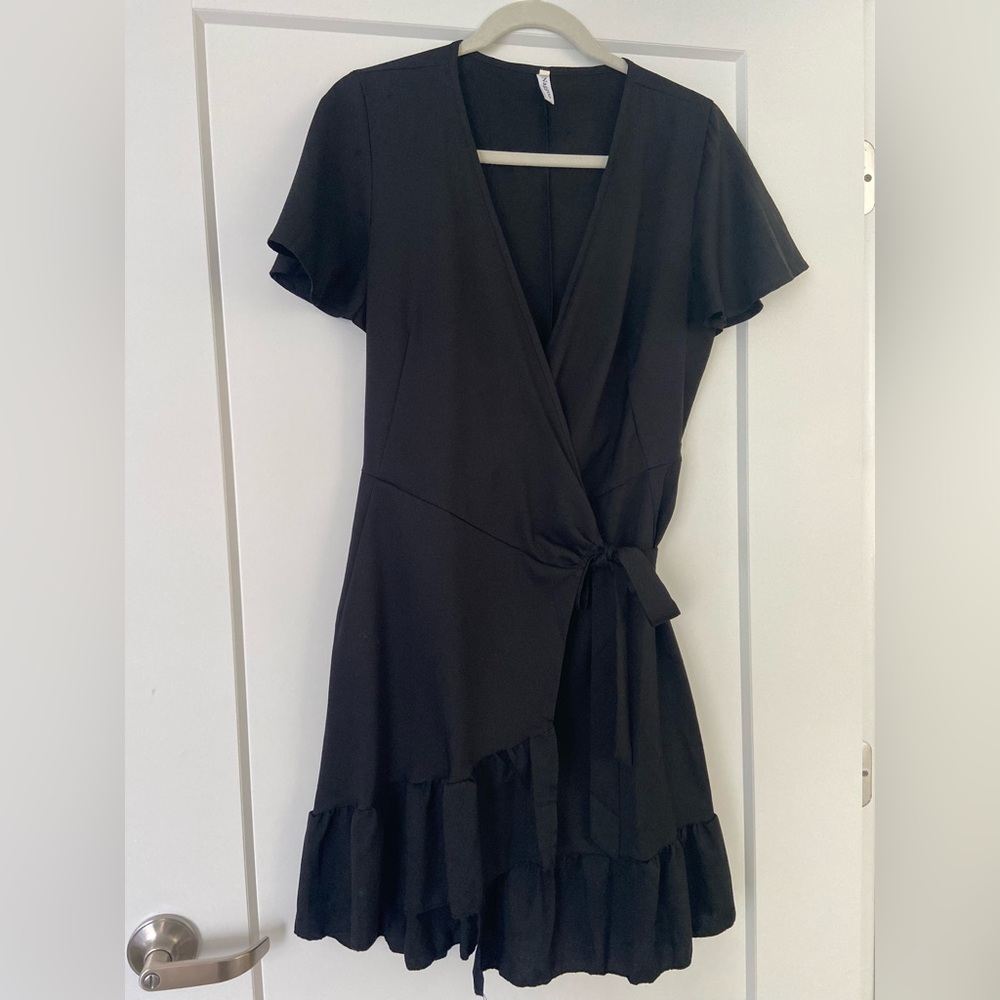 Black Ruffled Wrap Dress